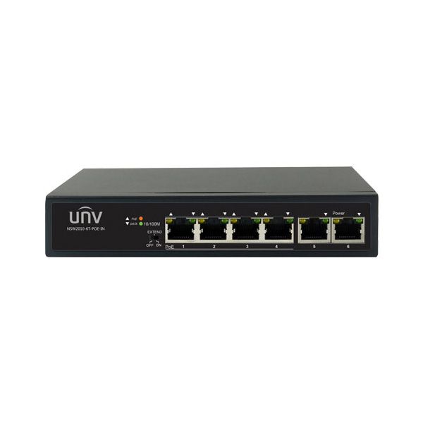 UNV 4 Port PoE+ Switch With Extend Mode and 2 Non-Powered Uplink Ports (NSW2010-6T-POE-IN)